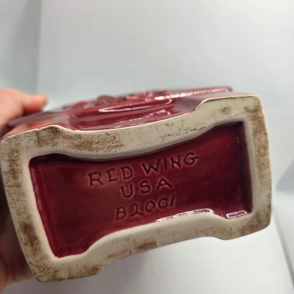 Vintage Red Wing Pottery B2001 Maroon Burgundy Floral Vase Planter MCM USA
